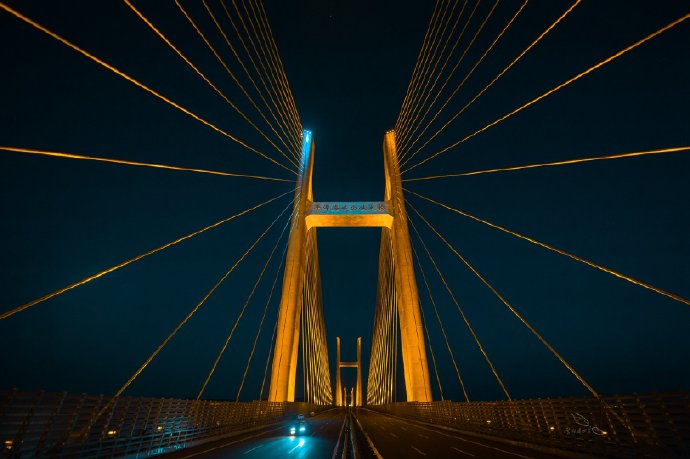 Pingtan Strait Rail-Road Bridge in the night